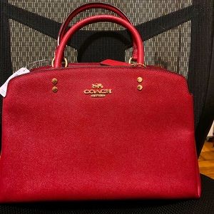Coach Lilli Carryall, beautiful red, saffiano leather satchel. New with tags.